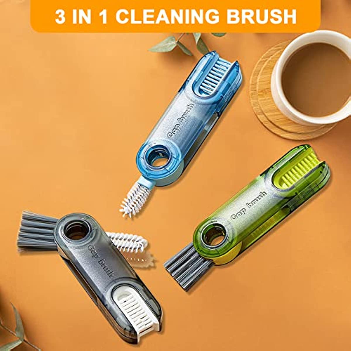 Brosse de nettoyage d'espaces de bouteilles 3-en-1