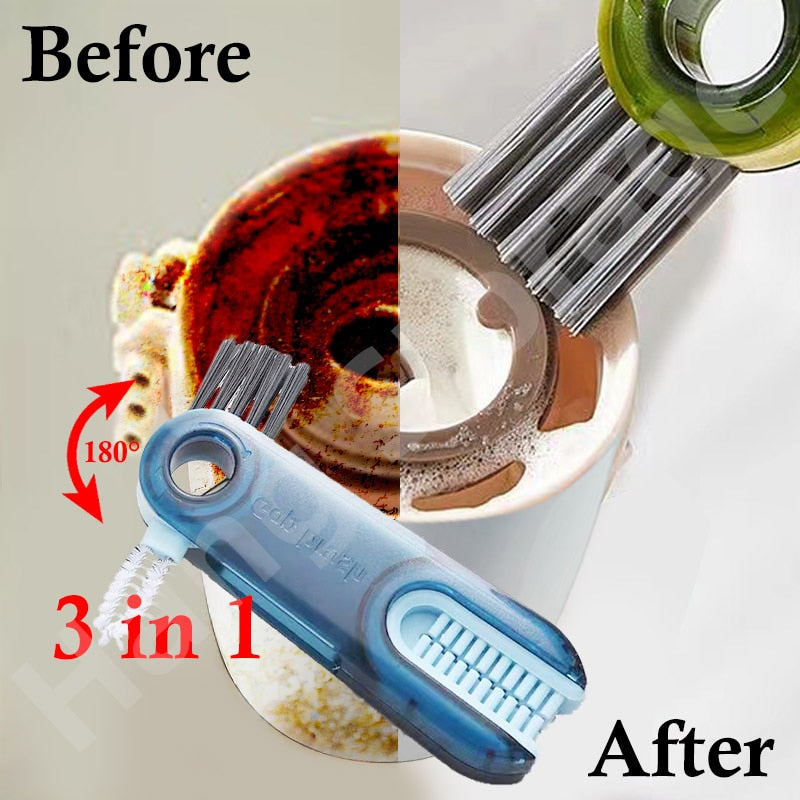 Brosse de nettoyage d'espaces de bouteilles 3-en-1