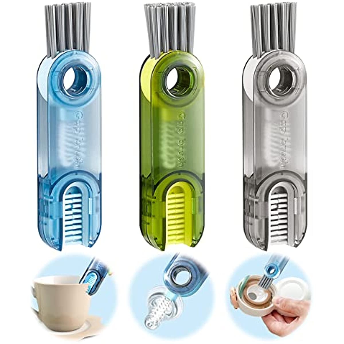 Brosse de nettoyage d'espaces de bouteilles 3-en-1